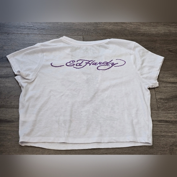 Ed Hardy Crop Tee Slit Neck Size Large - Picture 10 of 10